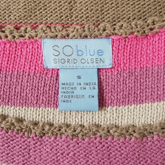 Sigrid Olsen Stripe Cotton Summer Sleeveless Scalloped Top - Picture 4 of 4